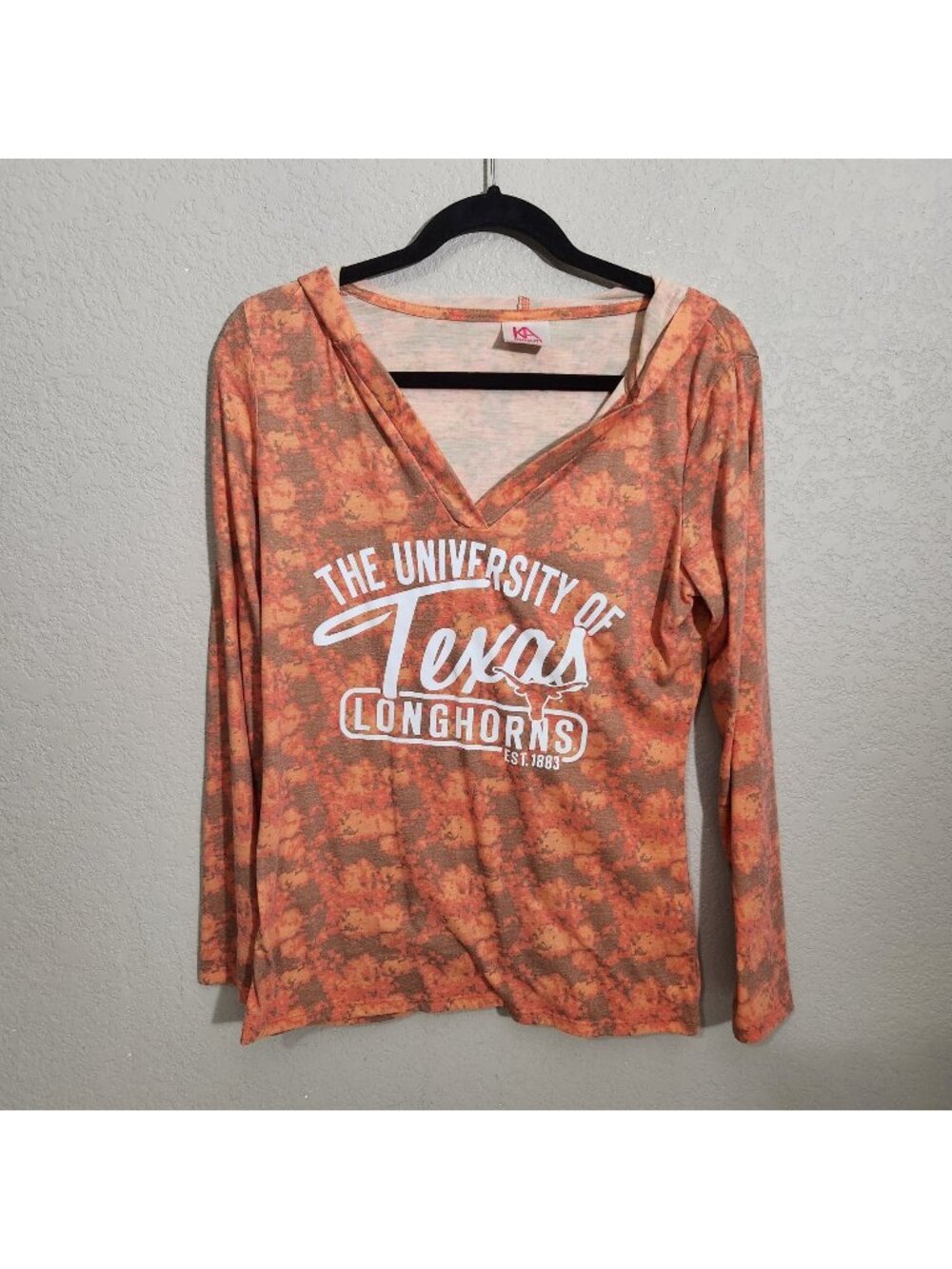 Knights Apparel Texas Longhorns Hooded Top Size L Orange Tie-Dye V-Neck
